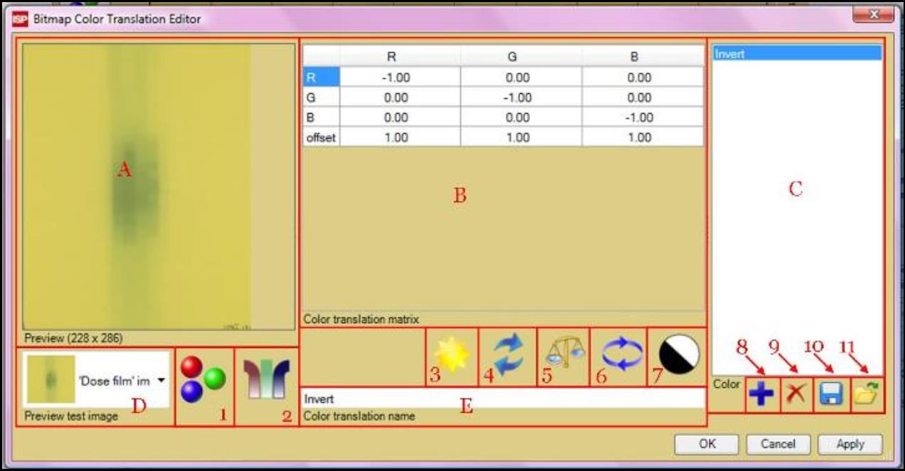 Screenshot of bitmap color translation editor.