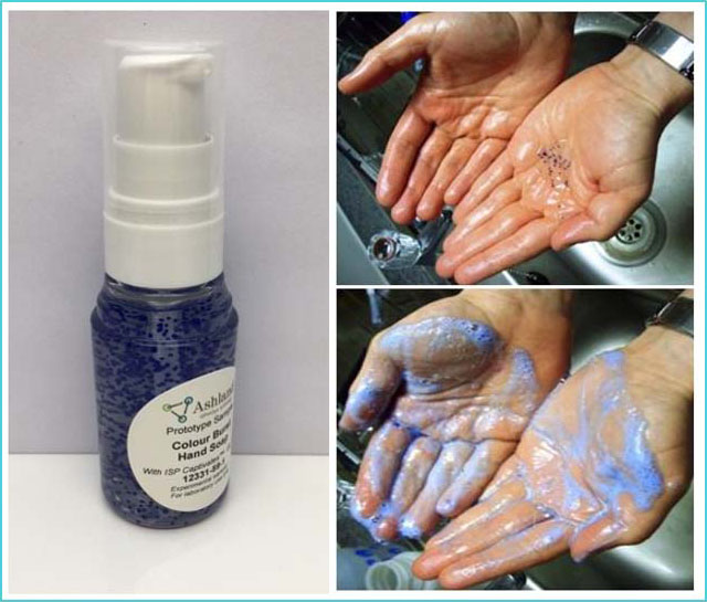 Photo of Ashland’s color burst hand wash formulation.
