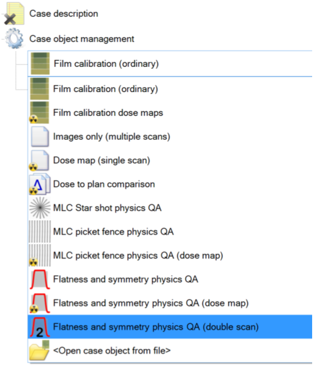 Image of adding a ‘Flatness and symmetry physics QA (double scan)’ object to your case