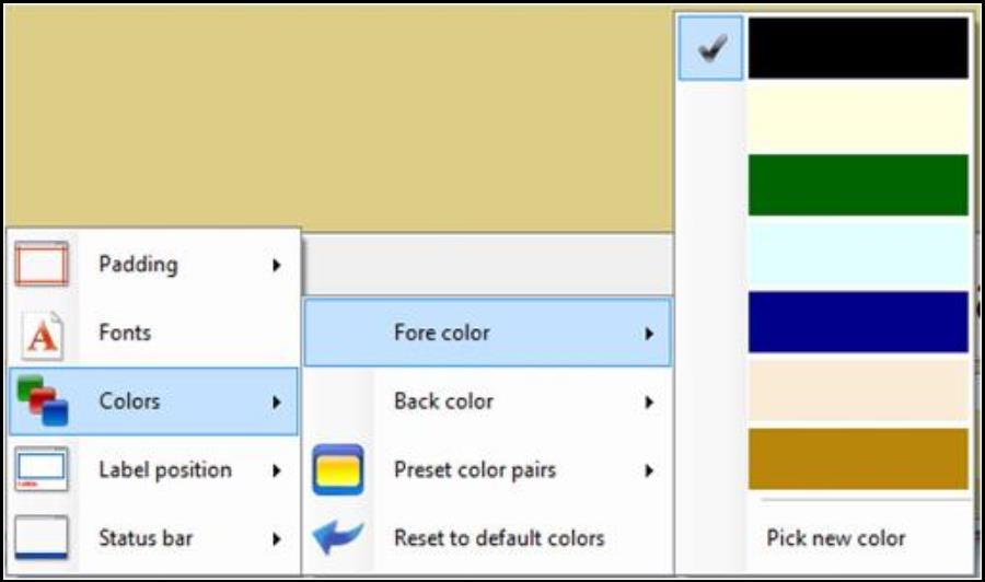 Screenshot of fo re color options.