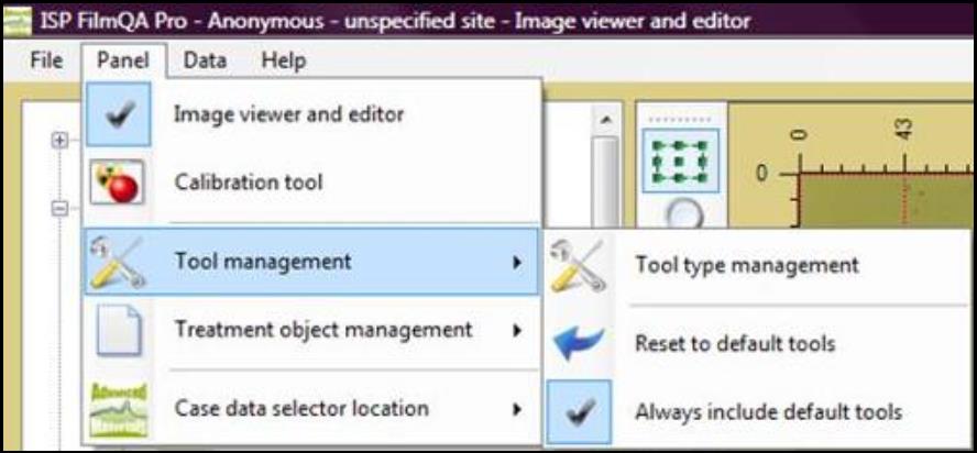 Screenshot of tool management options.