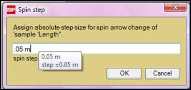Screenshot of spin step window.