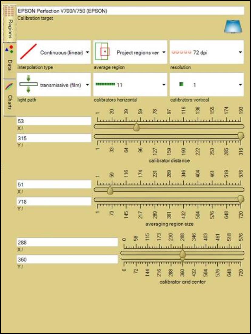 Screenshot of scanner linearization panel.