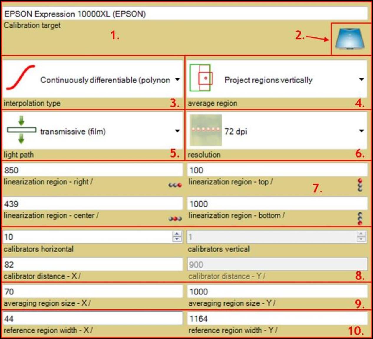 Screenshot of regions panel.