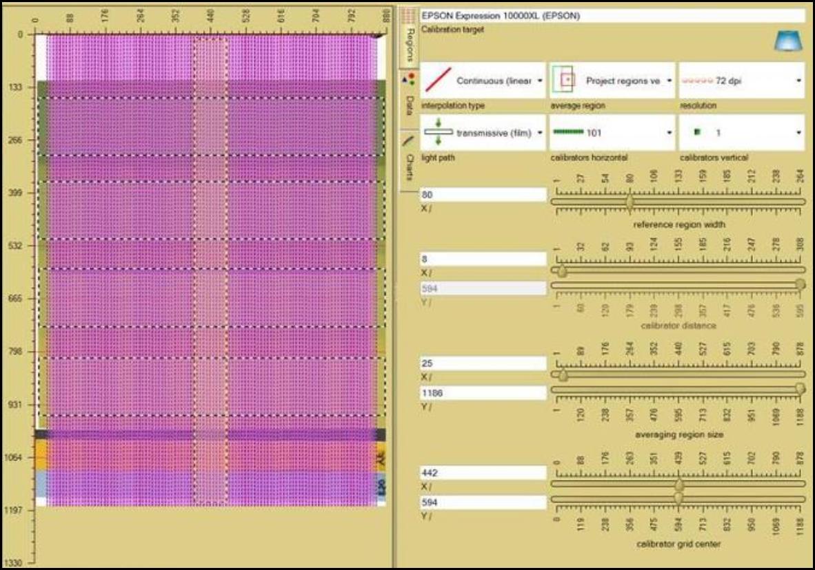 Screenshot of calibrator grid.
