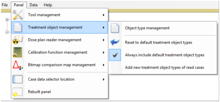 Screenshot showing options under 'Treatment object management'.