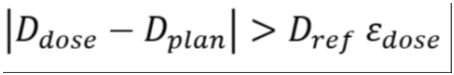 D(dose) - D(plan) greater than D(ref) Epsilon(dose).