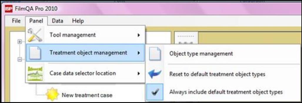 Screenshot of options under 'treatment object management'.