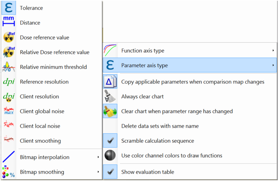 Screenshot showing parameters that available comparison values can be plotted against.