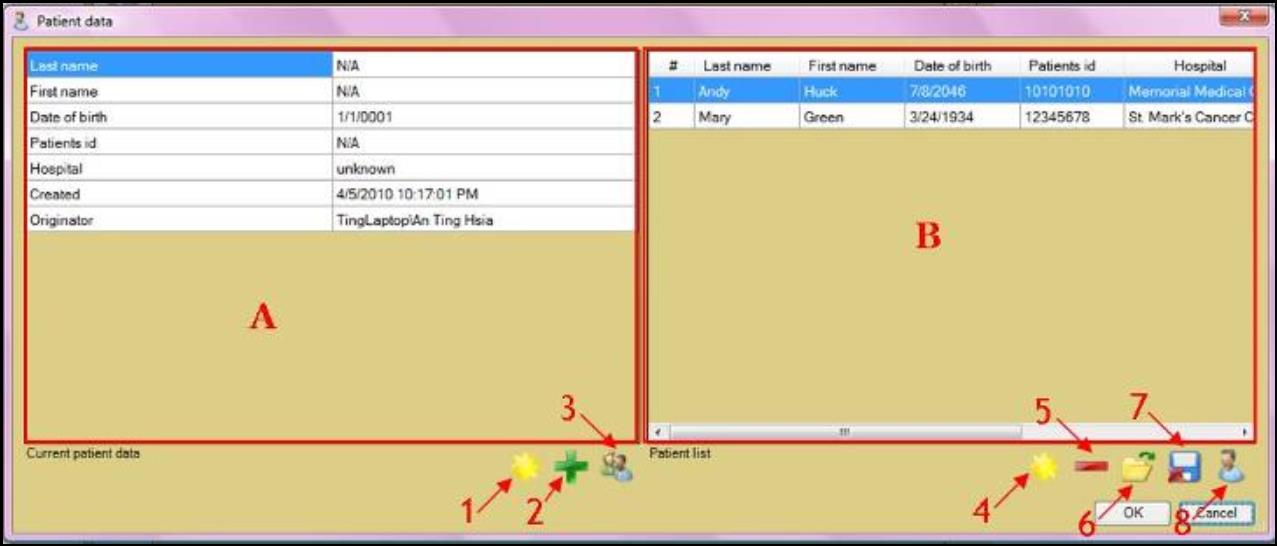 Screenshot of patient data window.