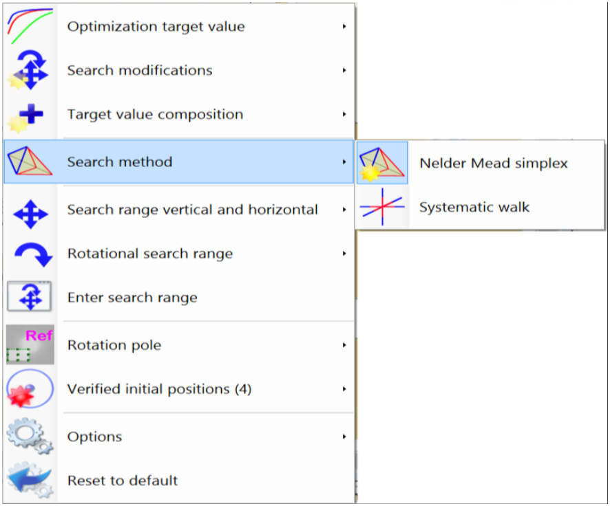 Screenshot of options available to configure the search for optimum position.