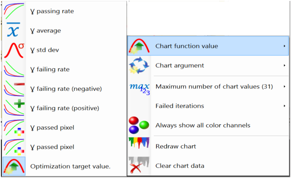 Screenshot of options available under 'Optimization target value' in the navigation.