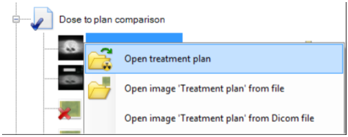 Screenshot showing how to select 'Open treatment plan'.
