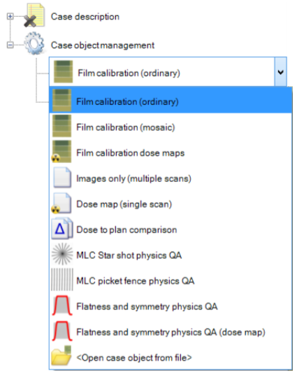 Image showing options to acquire a calibration image with 'Film calibration (ordinary)' selected.