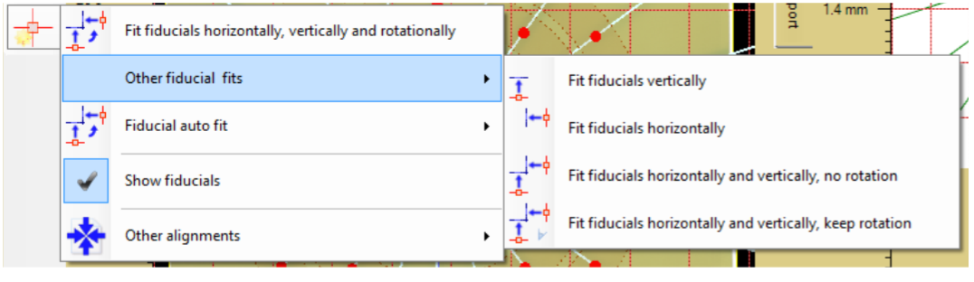 Screenshot of fiducial fit options.